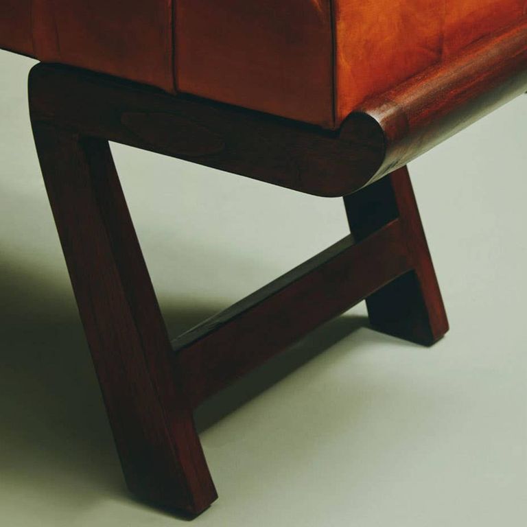 Inca Bench - Brown Leather with Teak Wood - Angular Legs