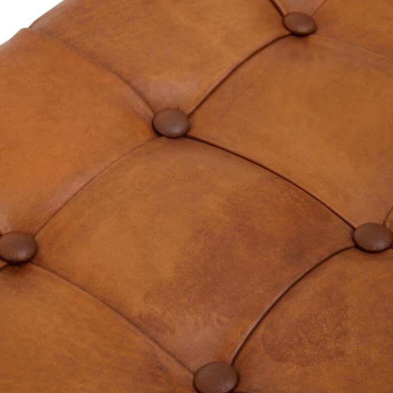 Inca Bench - Brown Leather with Teak Wood - Cross Legs