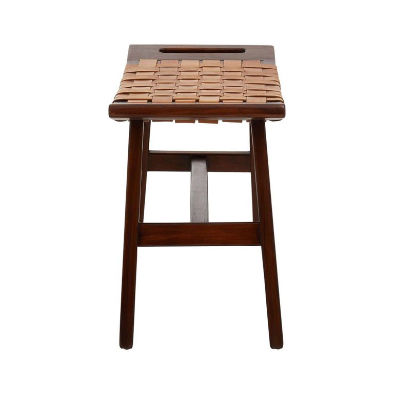 Inca Bench - Brown Leather with Teak Wood - Small Strapped