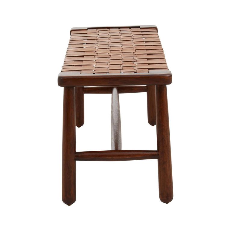 Inca Bench - Brown Leather with Teak Wood - Strapped