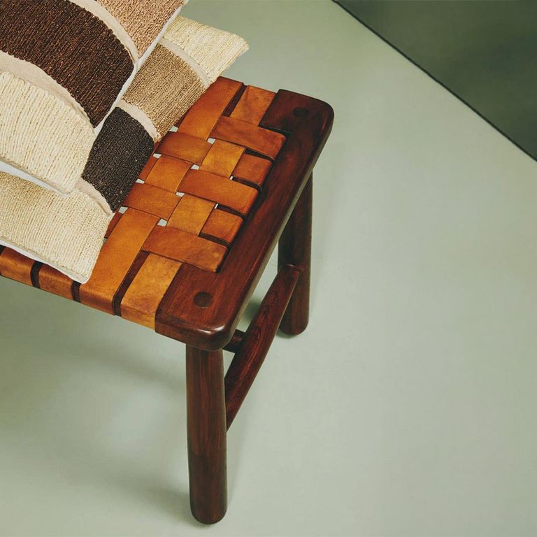 Inca Bench - Brown Leather with Teak Wood - Strapped