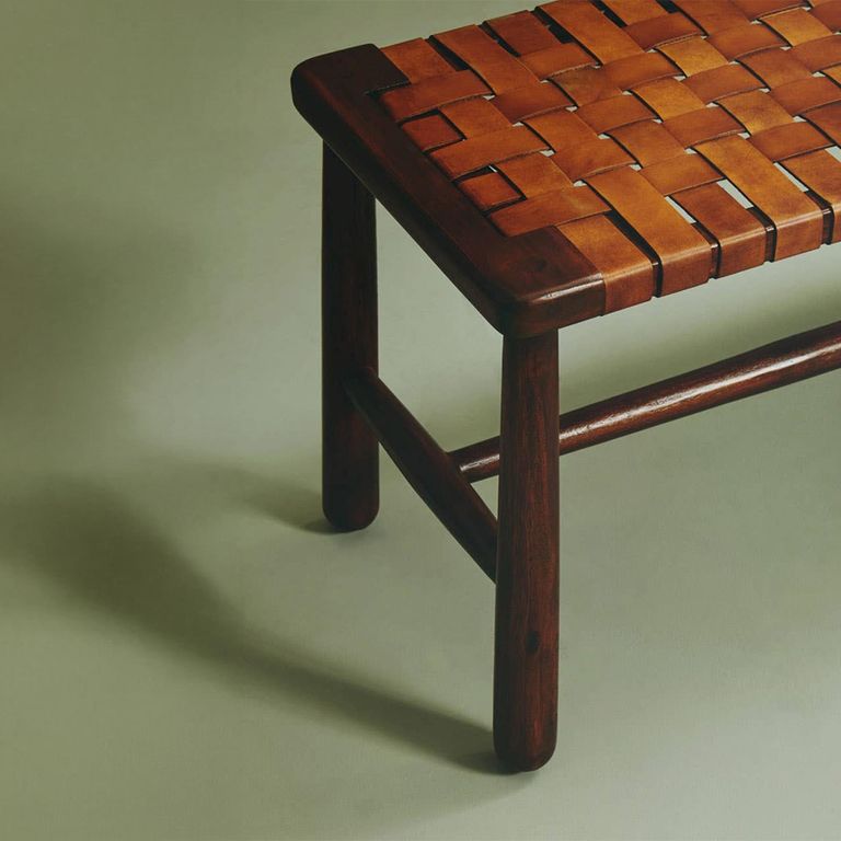 Inca Bench - Brown Leather with Teak Wood - Strapped