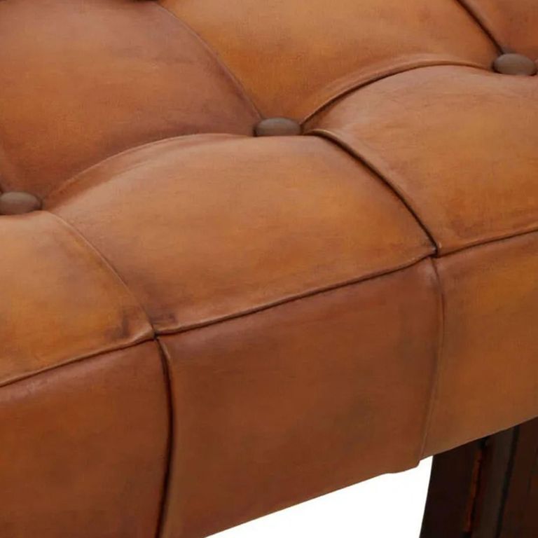 Inca Bench - Brown Leather with Teak Wood - Wooden Legs
