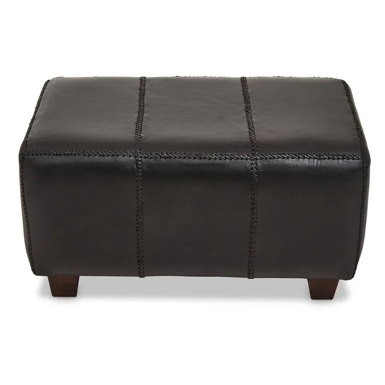 Inca Footstool - Black Leather