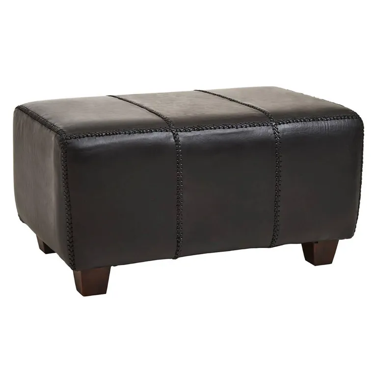 Inca Footstool - Black Leather