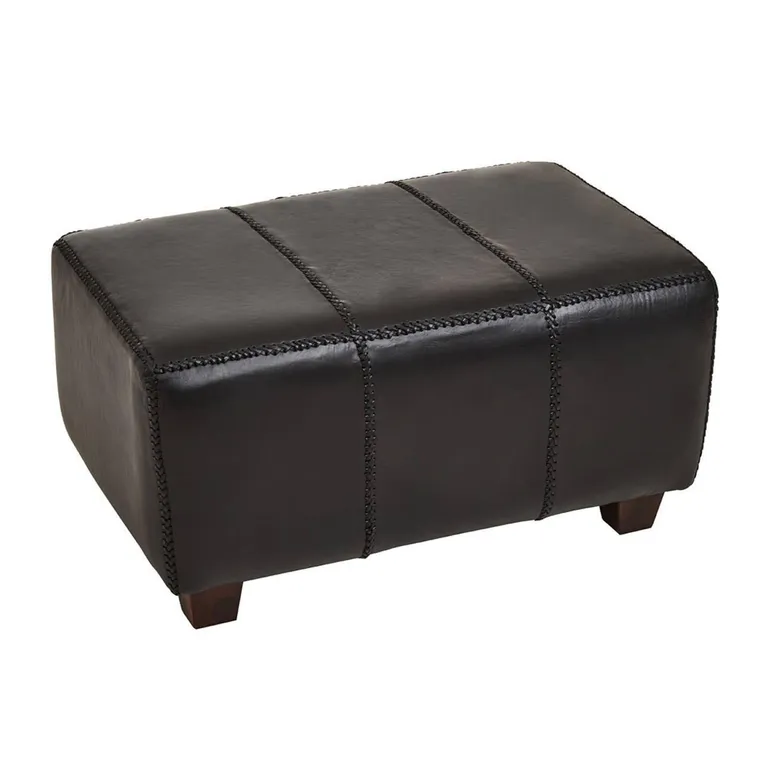 Inca Footstool - Black Leather