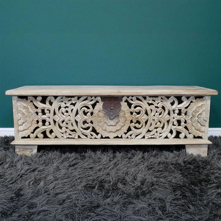 Clearance - Storage Bench - Carved Mango Wood - FSS17366
