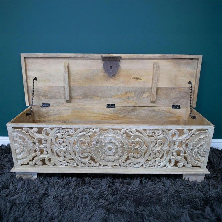 Clearance - Storage Bench - Carved Mango Wood - FSS17366