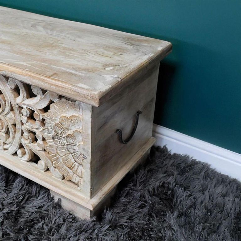 Clearance - Storage Bench - Carved Mango Wood - FSS17366