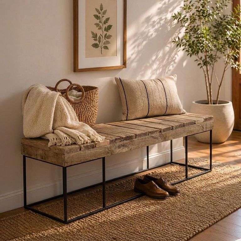 Unique One of a Kind - Industrial Bench - Natural and Black - Reclaimed Wood and Metal