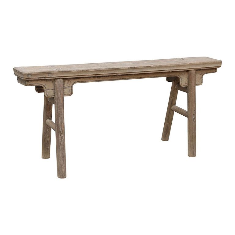 Unique One of a Kind - Distressed Bench - Trestle Legs - Natural - Elm Wood