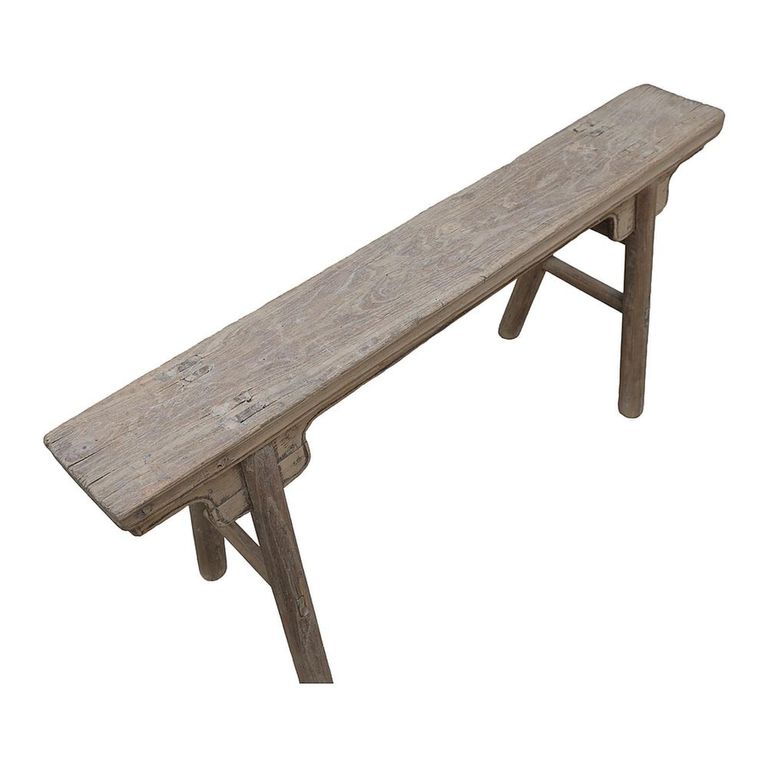 Unique One of a Kind - Distressed Bench - Trestle Legs - Natural - Elm Wood