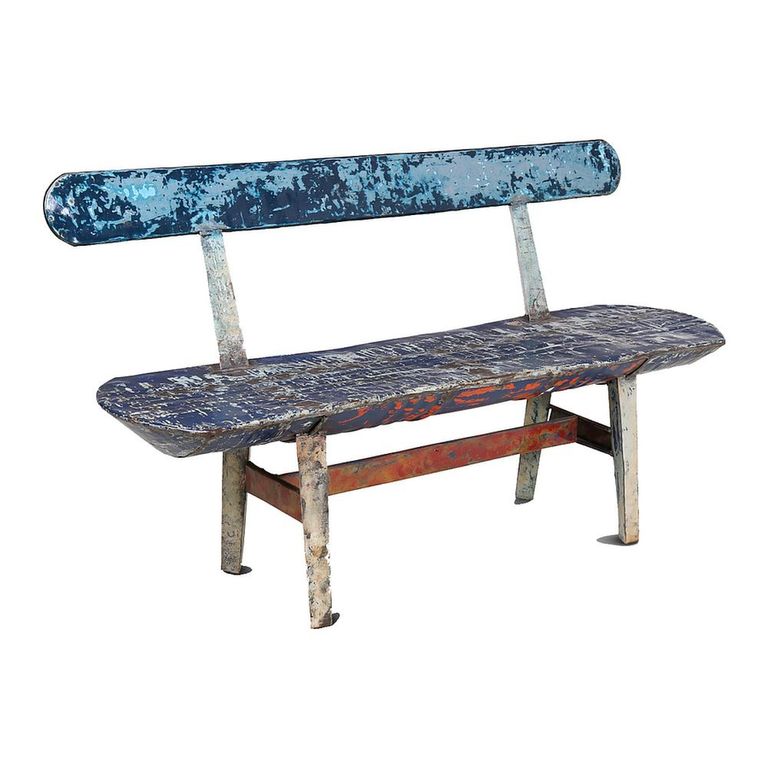 Unique One of a Kind - Distressed Bench - with Backrest - Multi Color - Metal
