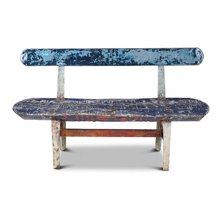 Unique One of a Kind - Distressed Bench - with Backrest - Multi Color - Metal