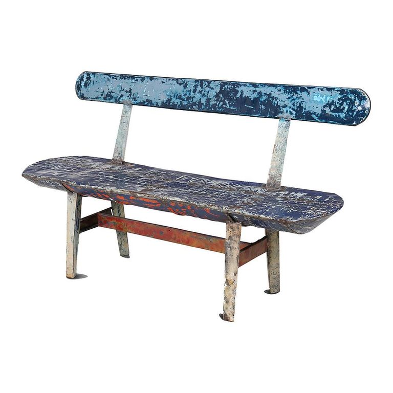 Unique One of a Kind - Distressed Bench - with Backrest - Multi Color - Metal