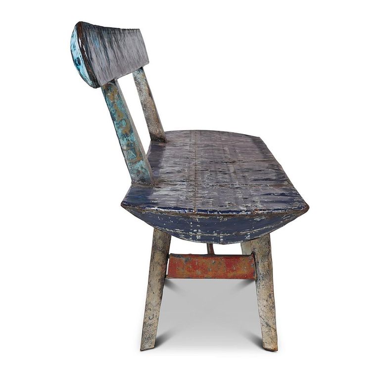 Unique One of a Kind - Distressed Bench - with Backrest - Multi Color - Metal