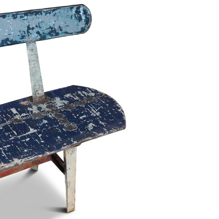 Unique One of a Kind - Distressed Bench - with Backrest - Multi Color - Metal