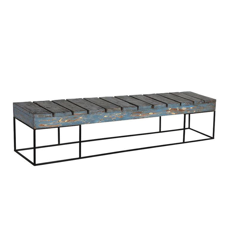 Unique One of a Kind - Distressed Industrial Bench - Blue and Black - Reclaimed Wood and Metal
