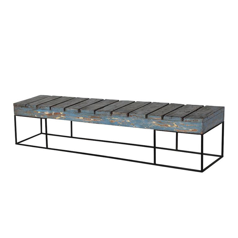 Unique One of a Kind - Distressed Industrial Bench - Blue and Black - Reclaimed Wood and Metal