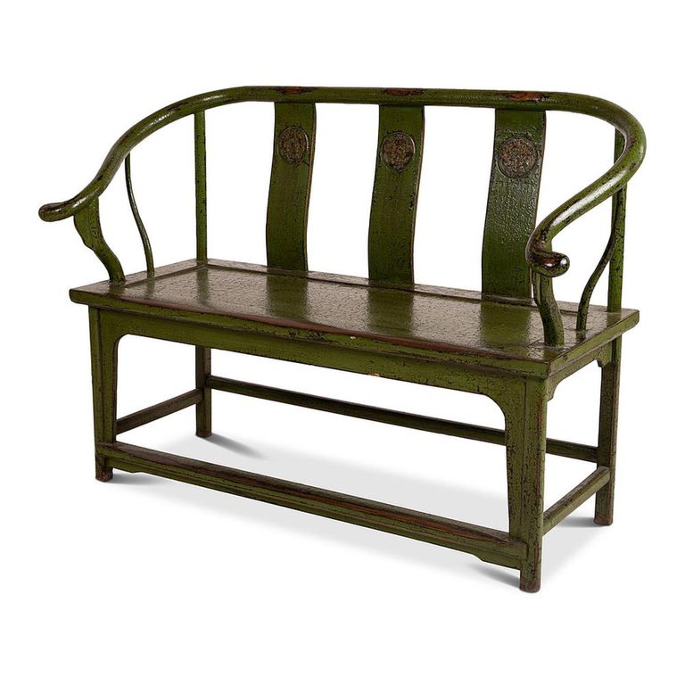 Unique One of a Kind - Distressed Loveseat Bench - Green - Lacquered Pine Wood