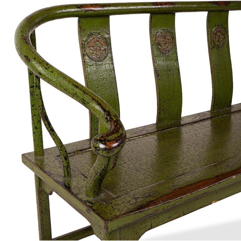 Unique One of a Kind - Distressed Loveseat Bench - Green - Lacquered Pine Wood