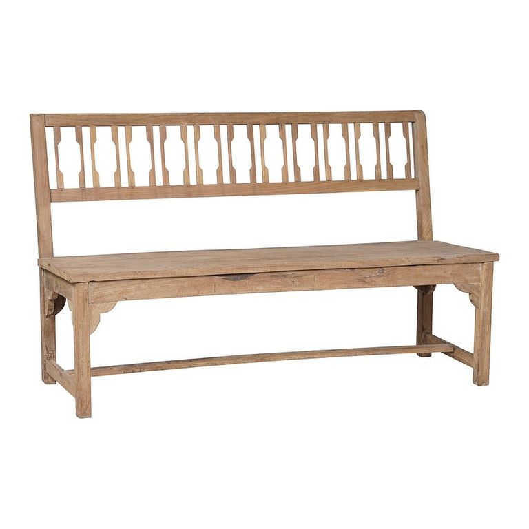 Unique One of a Kind - Rustic Bench - Slatted Backrest - Natural - Wooden