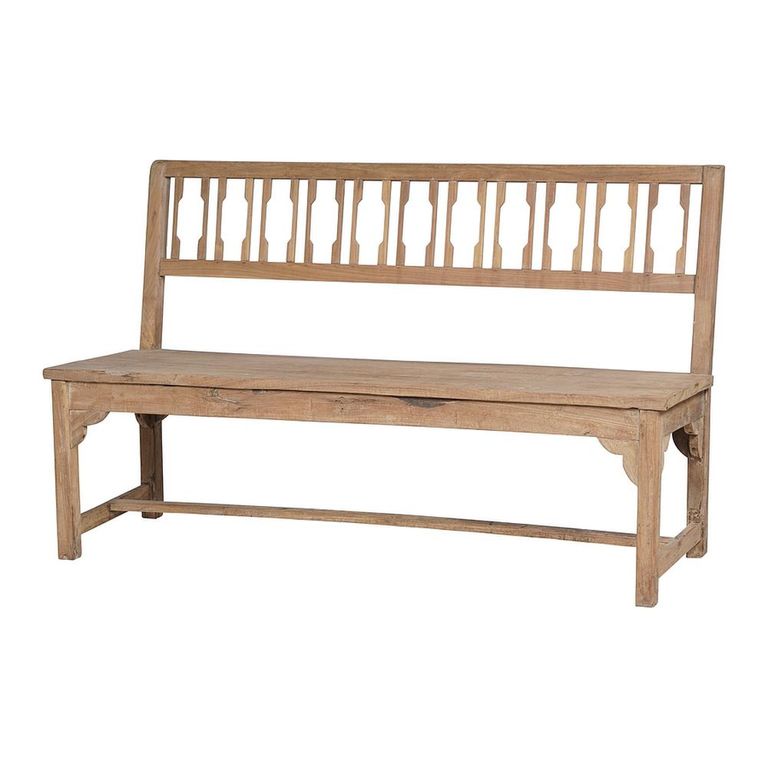 Unique One of a Kind - Rustic Bench - Slatted Backrest - Natural - Wooden