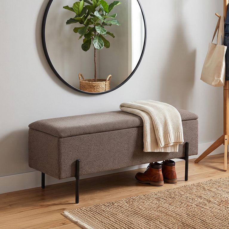 Watford Storage Bench - Dark Grey Boucle - Fabric and Metal