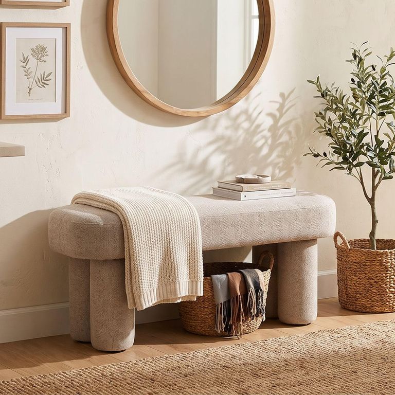 Weston Hall Bench - Oval - Beige - Fabric