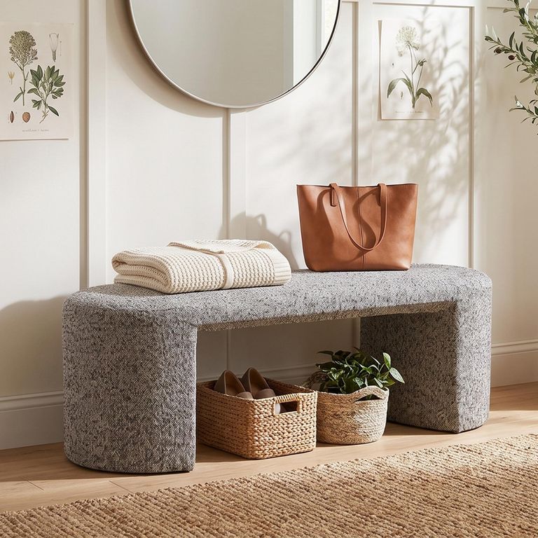 Westport Curved Hall Bench - Oval - Black and White - Fabric