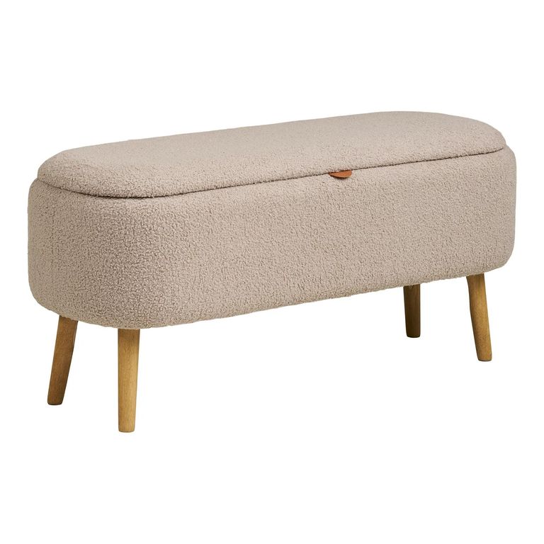 Harlow Storage Bench - Beige and Natural - Fabric and Rubberwood