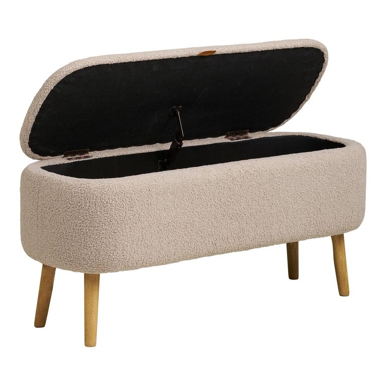 Harlow Storage Bench - Beige and Natural - Fabric and Rubberwood