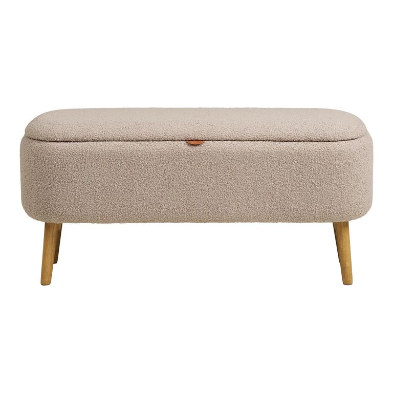 Harlow Storage Bench - Beige and Natural - Fabric and Rubberwood