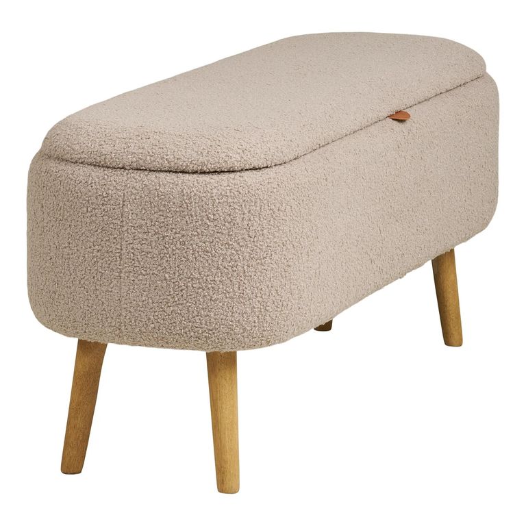 Harlow Storage Bench - Beige and Natural - Fabric and Rubberwood