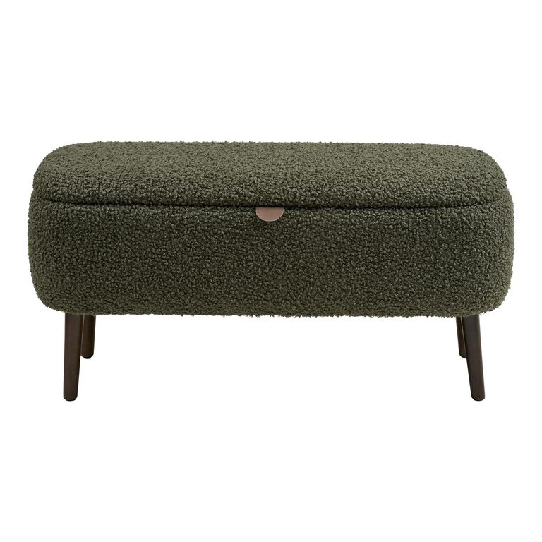 Harlow Storage Bench - Green and Black - Fabric and Rubberwood