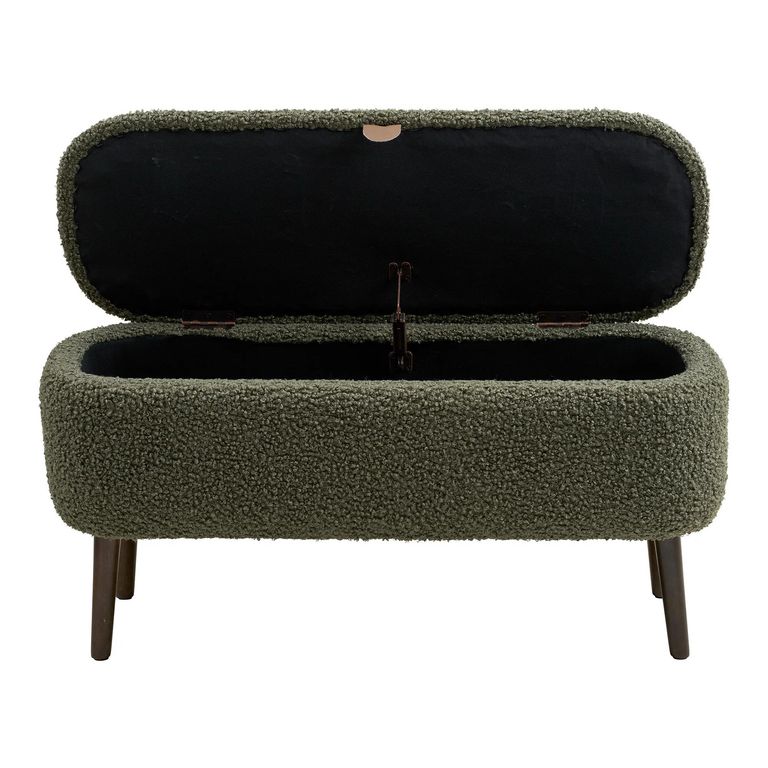 Harlow Storage Bench - Green and Black - Fabric and Rubberwood