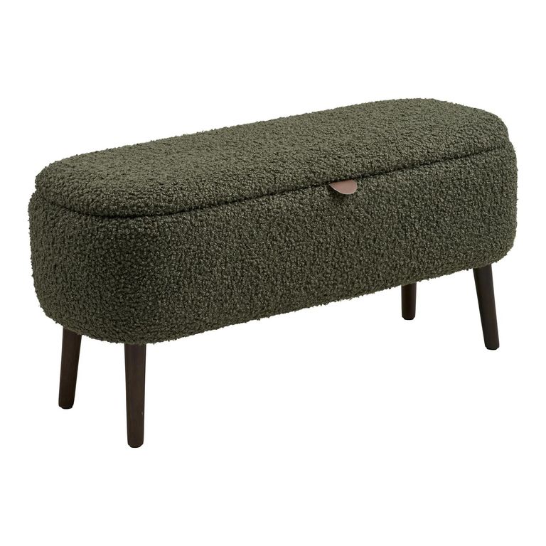 Harlow Storage Bench - Green and Black - Fabric and Rubberwood