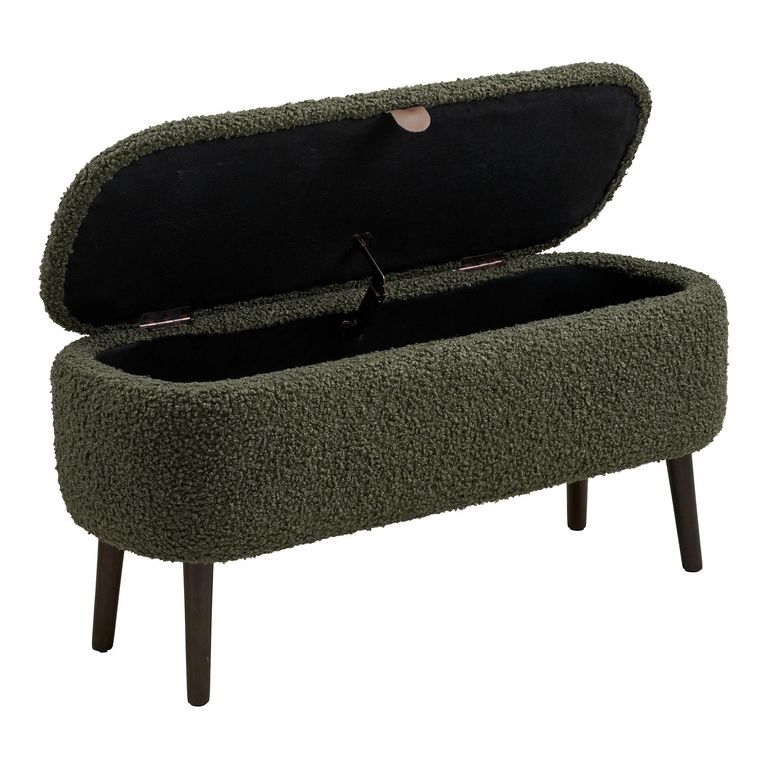 Harlow Storage Bench - Green and Black - Fabric and Rubberwood
