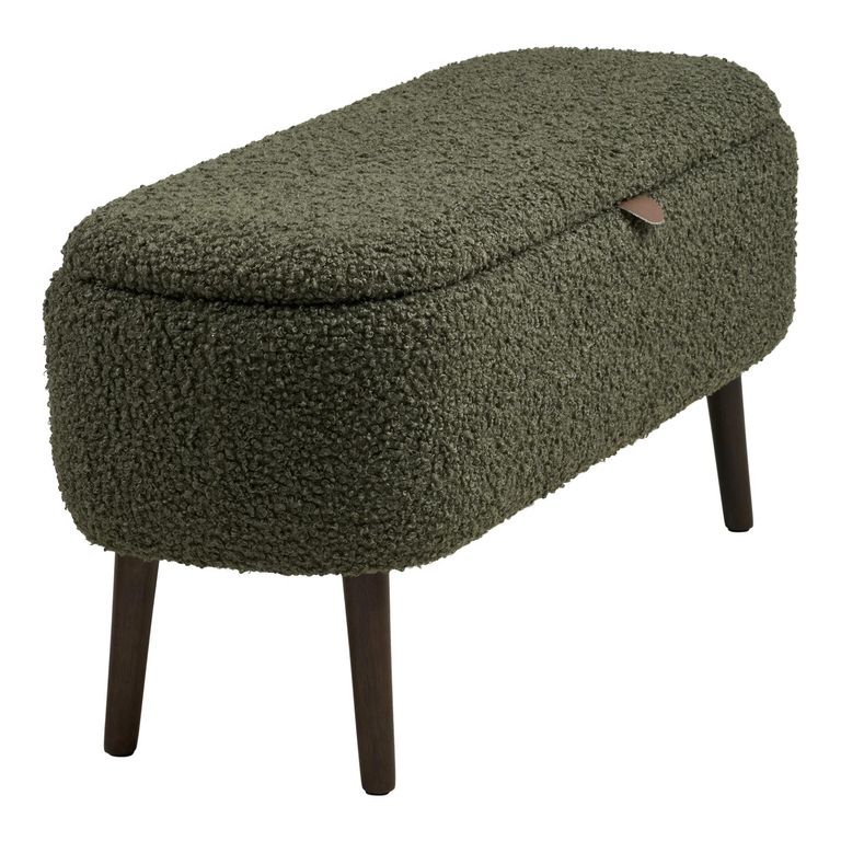 Harlow Storage Bench - Green and Black - Fabric and Rubberwood