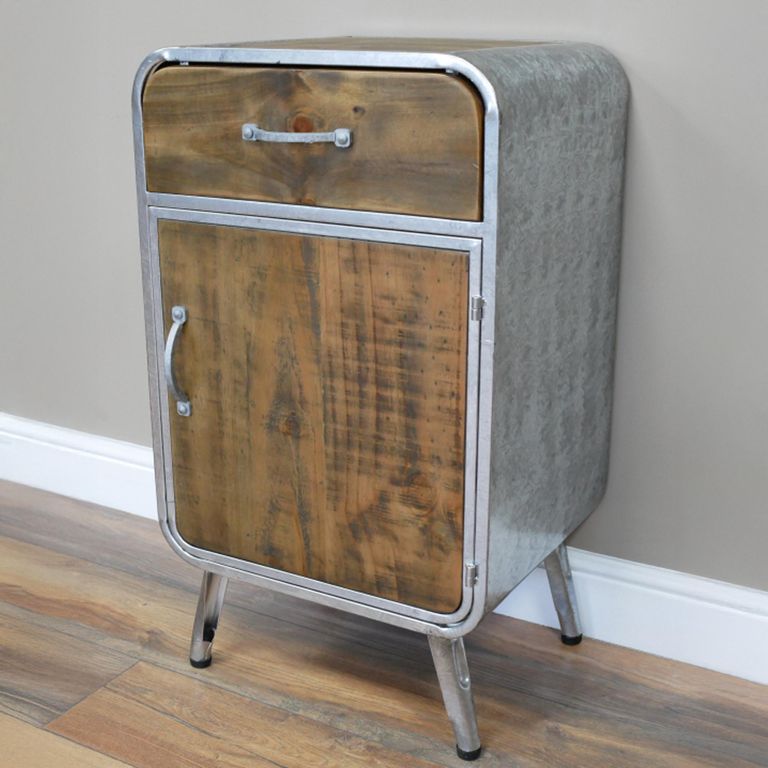 Industrial Cabinet - 1 Door - 1 Drawer - Distressed Wood and Metal