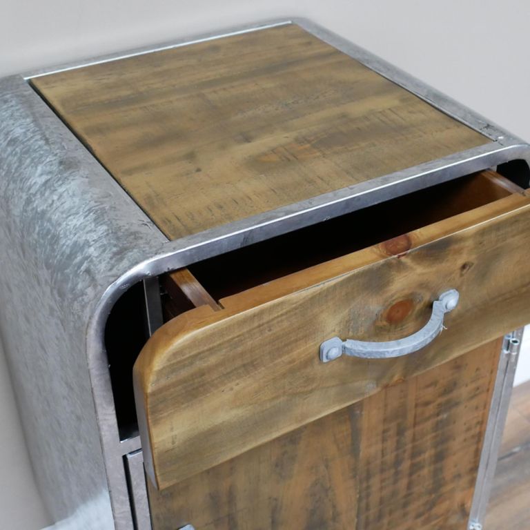 Industrial Cabinet - 1 Door - 1 Drawer - Distressed Wood and Metal