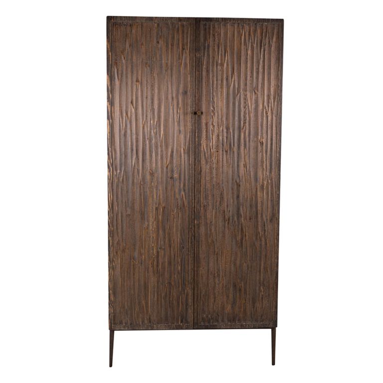 Tacca Carved Cabinet - 2 Door - 2 Drawer - Brown - Distressed Wood and Metal