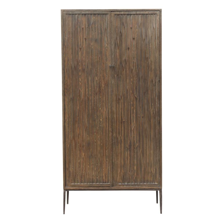 Tacca Carved Cabinet - 2 Door - Brown - Distressed Wood and Metal