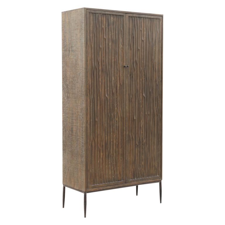 Tacca Carved Cabinet - 2 Door - Brown - Distressed Wood and Metal