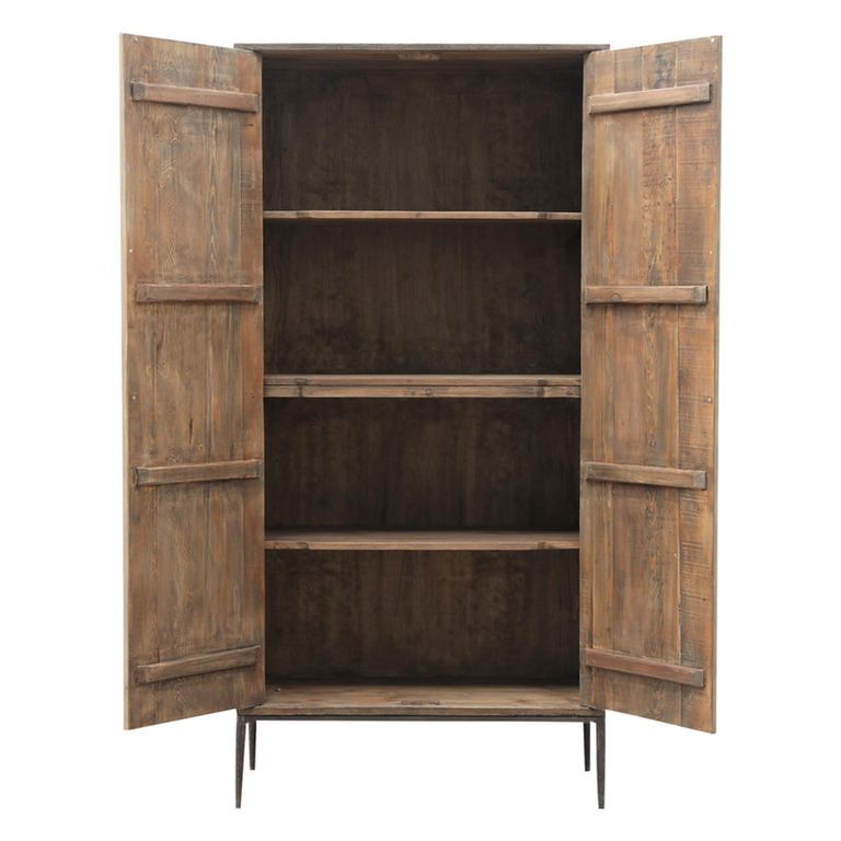 Tacca Carved Cabinet - 2 Door - Brown - Distressed Wood and Metal