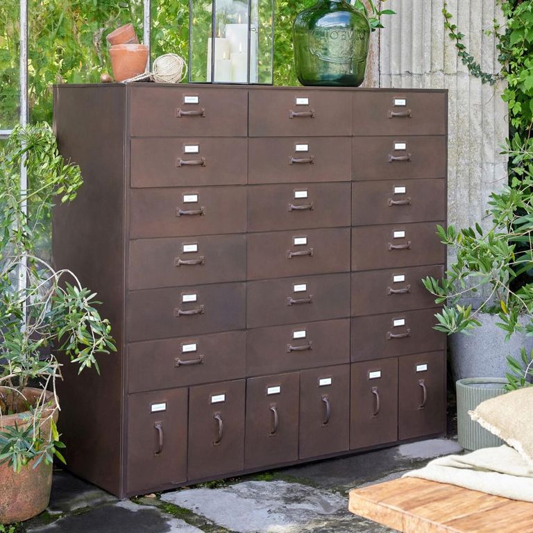 Bade Hall Cabinet - Multi Drawer - Industrial Style - Rust Brown Metal