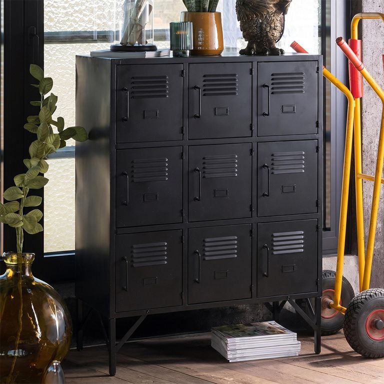 Locker Style Cupboard - 9 Door - Industrial Look - Black Metal