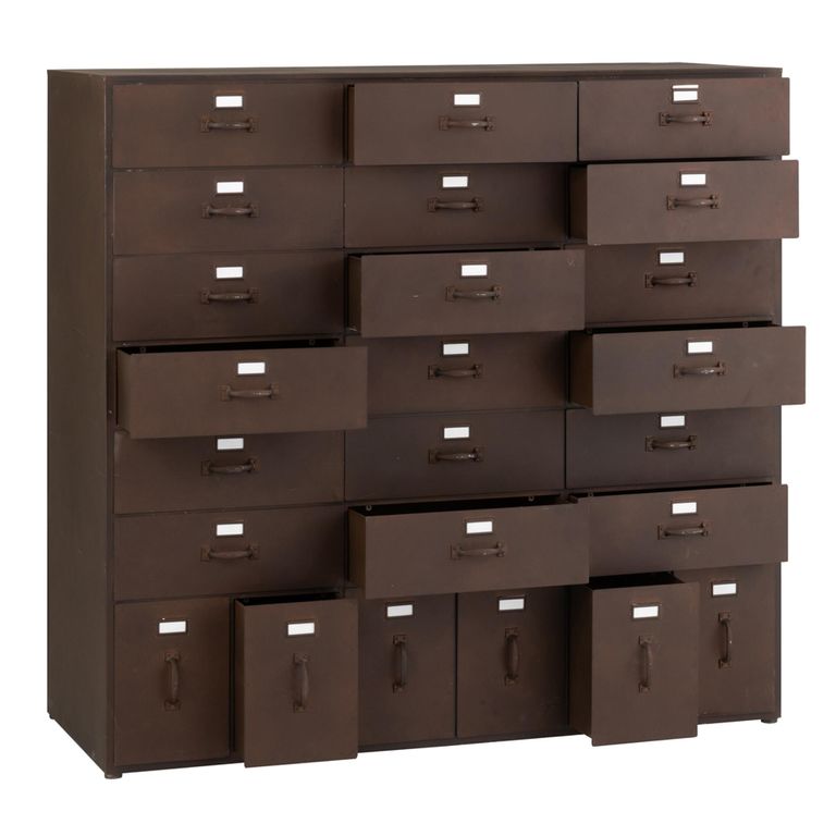 Bade Hall Cabinet - Multi Drawer - Industrial Style - Rust Brown Metal