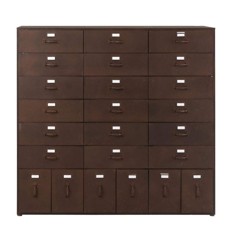 Bade Hall Cabinet - Multi Drawer - Industrial Style - Rust Brown Metal