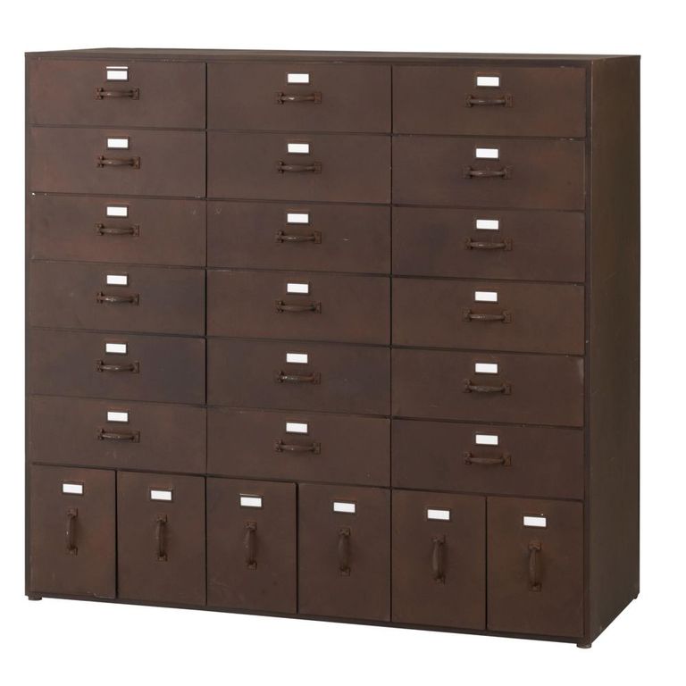 Bade Hall Cabinet - Multi Drawer - Industrial Style - Rust Brown Metal